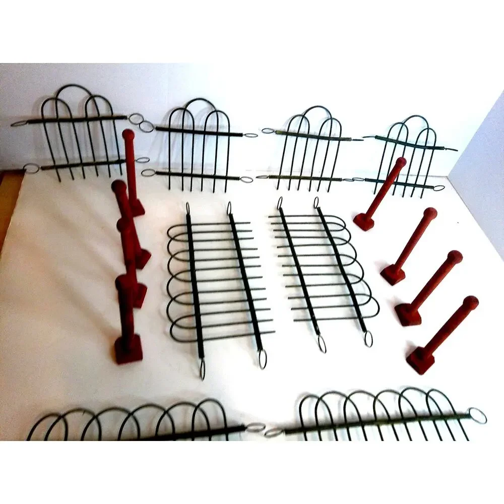 Vintage Metal & Wood Christmas Tree Fence 16pc Green & Red Painted Set